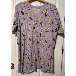 Dreams Co Nightgown Women's 1X 2X‎ Purple Lipstick Print V Neck Short Sleeve